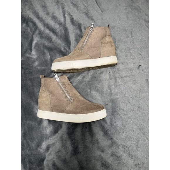 Time & Tru Memory Foam Women's Khaki Blush Suede Wedge Sneakers Size 8 W - Picture 6 of 12